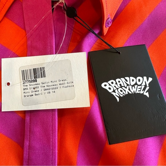 NWT BRANDON MAXWELL The Nouveau Mini Shirt Dress Fuchsia & Orange Swirl size 14 - Picture 12 of 12